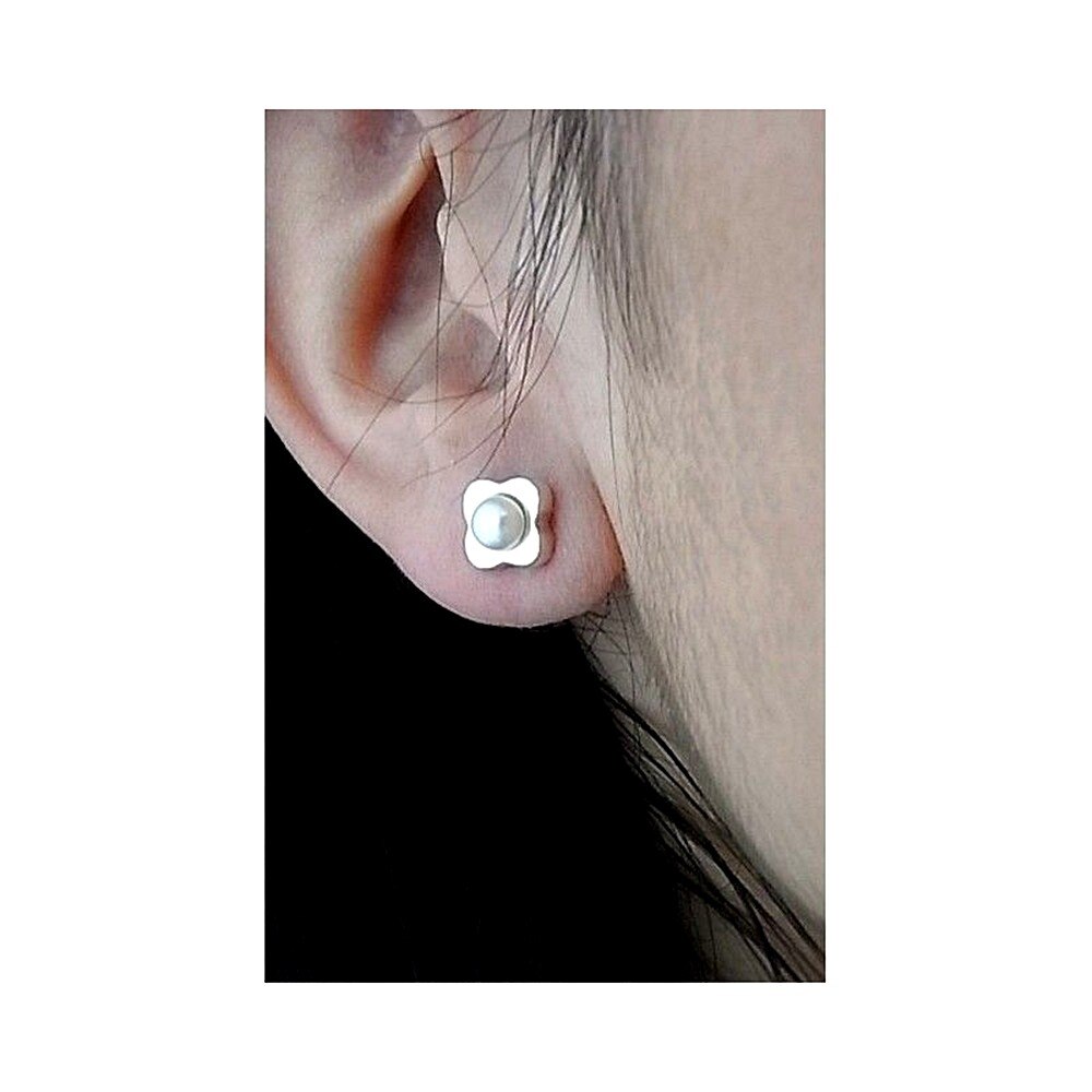 Boucles d'oreilles en argent Sterling 925m détachable oreille veste fleur perle bouton fermeture pression