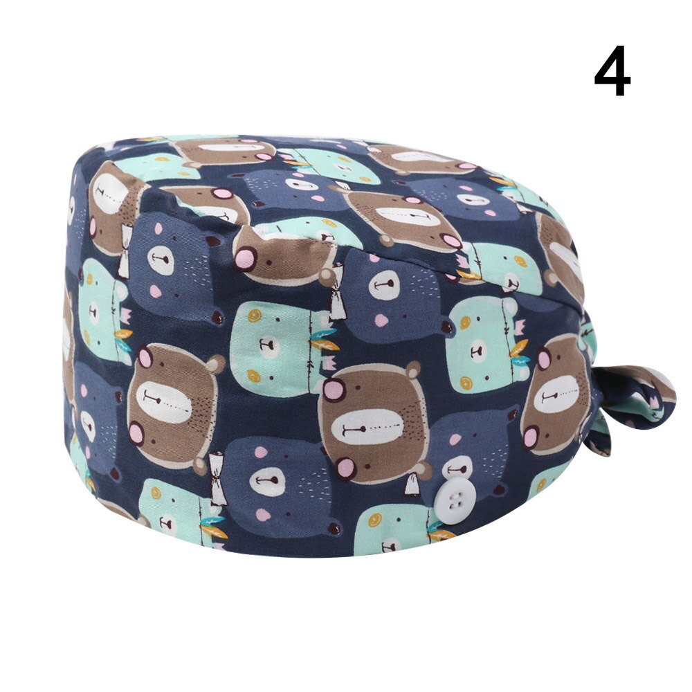 1PC Cotton Scrub Cap Adjustable Elastic Printing Hat Bouffant Head Cover Kitchen Hat With Sweatband Hair Accessories for Unisex: 04
