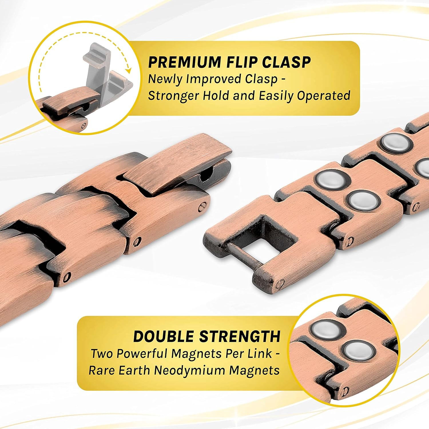 ARADOO Preumium Zuiver Koper Armband voor Mannen Vrouwen Dubbele Rij Magnetische Therapie Polsband Sieraden