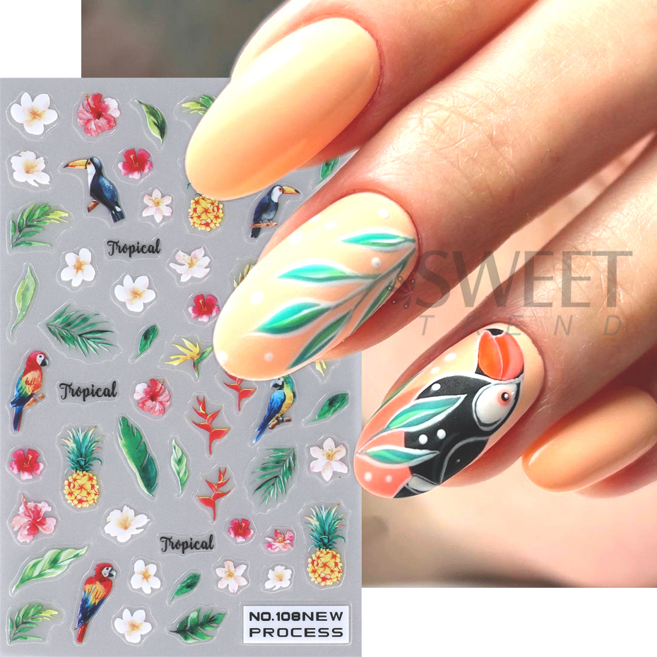 Pegatinas de Arte de uñas de mariquita de abeja 3D, hojas de otoño, margaritas florales, deslizador, calcomanía de pájaro Animal lindo, decoración de manicura, puntas de uñas, Belleza