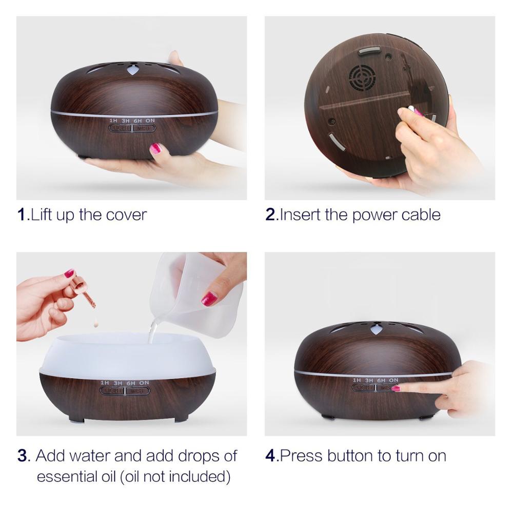 550ML APP Essentiële Olie Diffuser Aroma Luchtbevochtiger Met Houtnerf Afstandsbediening 7 Veranderende Kleuren LED Lamp Voor home Office