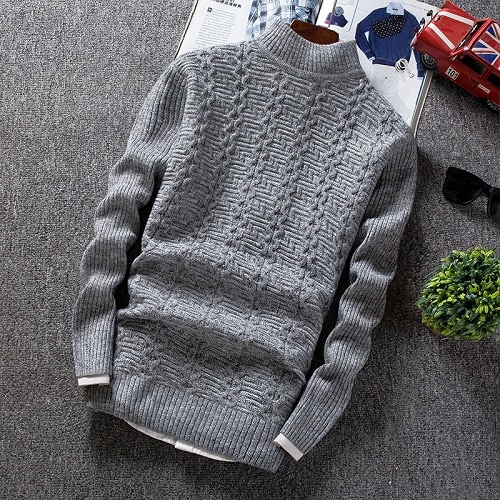 Winter Men's Sweater Male Slim Fit Knitted Pullovers Solid Color Casual Thick Warm Mens Christmas Sweaters Knitwear: Gray / XXL