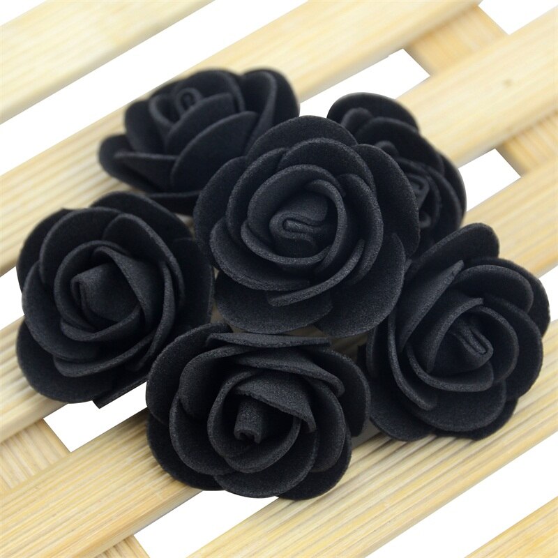 50PCS/Bag Mini PE Foam Rose Flower Head Artificial Rose Flowers Handmade DIY Wedding Home Decoration Festive &amp; Party Supplies: Black
