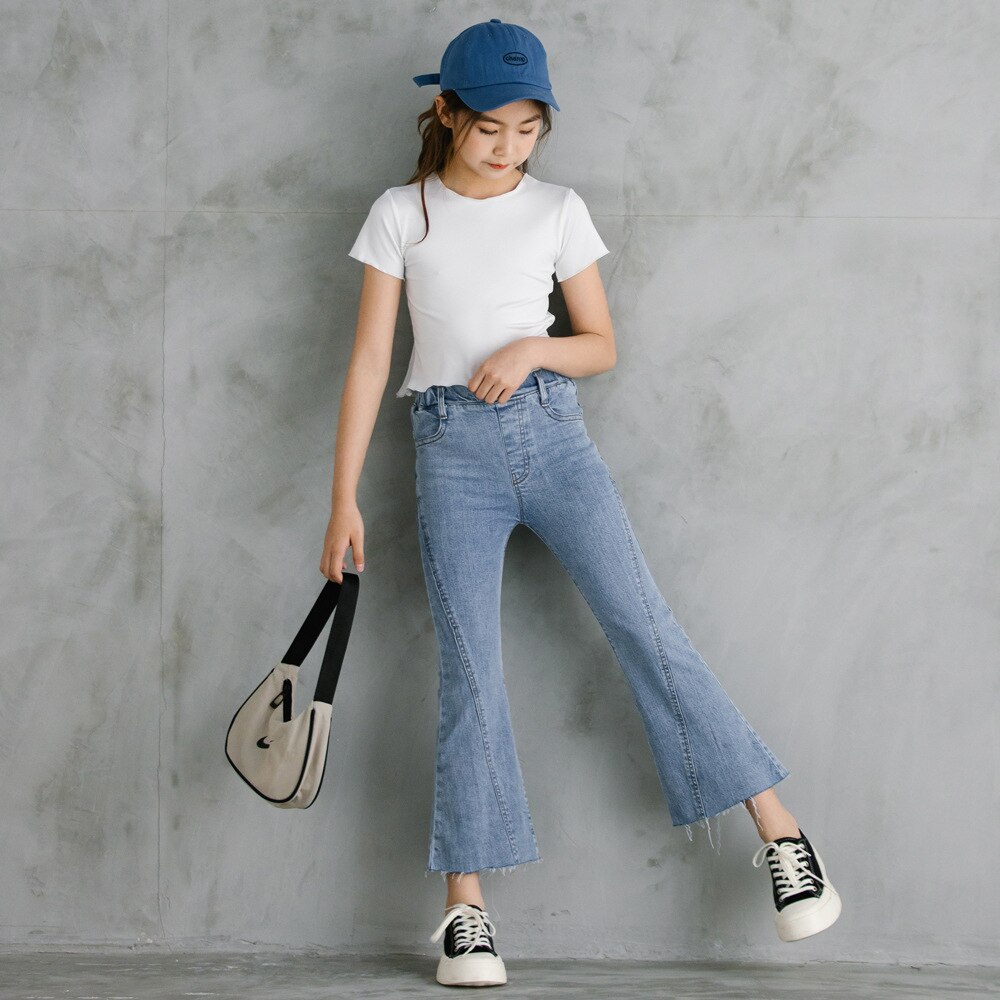Pantalones vaqueros con campana para niñas, para estudiantes adolescentes pantalones acampanados, ropa para niñas de 10 a 12 años