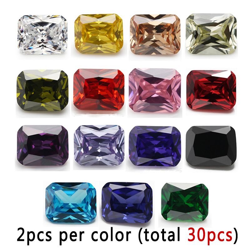 Mélanger 15 couleurs pierre de zircone cubique taille octangle pierres CZ en vrac pierre précieuse synthétique pour la fabrication de bijoux (taille 4x6mm-10x12mm): Black / other