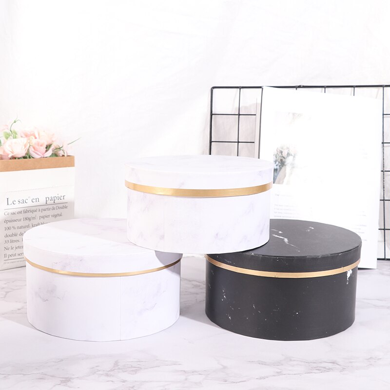 Marmer Romantische Ronde Bloem Doos Bloem Verpakking Papieren Zak Cadeau Lanyard Opbergdoos Bloemist Boeket Bloem Doos Met Deksel