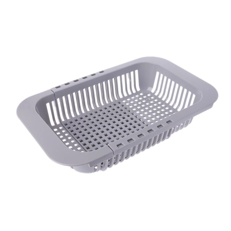 Adjustable Over Sink Dish Drying Rack Drainer Plastic Vegetables Fruit Basket Holder Kitchen Utensil Racks & Holders: Light Grey