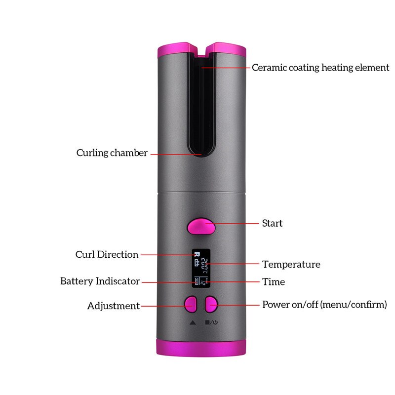 Automatisk krølltang usb oppladbar automatisk krølltang for krøller bølger lcd-skjerm keramisk krøllete hår stylingverktøy