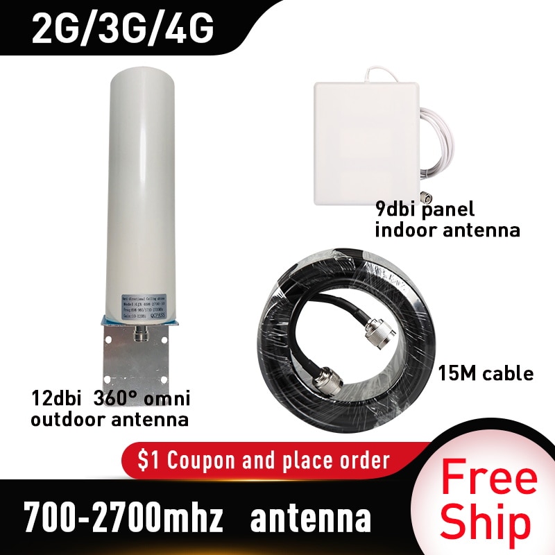 12dbi gain omni antenne extérieure ensemble complet répéteur de Signal accessoires pour GSM UMTS DCS PCS 700-2700mhz LTE amplificateur de Signal Mobile