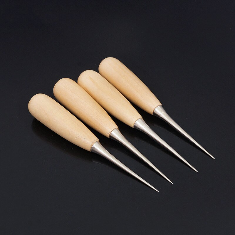 1 PCS Leather Stab Tool DIY Gadget Wood Handle Drillable Awl Round Solid Beech Tool for Leather Craft