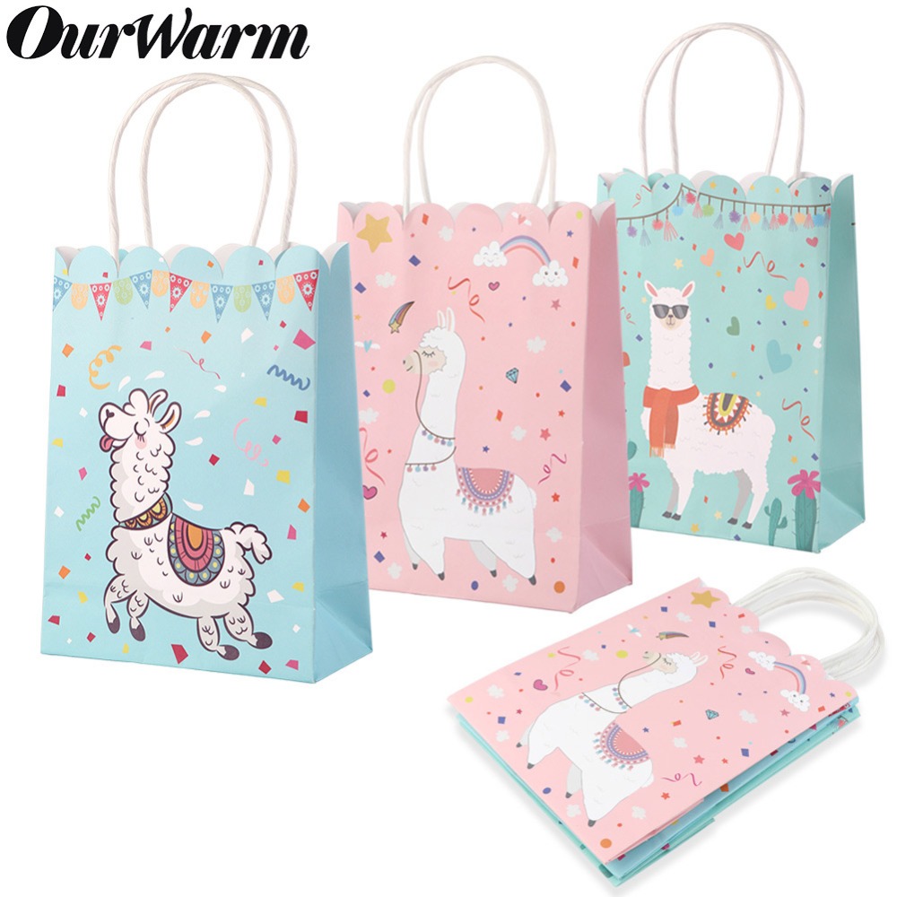 OurWarm 15Pcs Dier Alpaca Lama Papieren Zakken voor Verjaardagsfeestje Decoraties Kids Gunst Box Baby Shower Verpakking Snoep tas