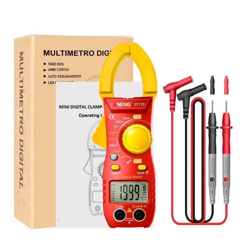 69HF High Accuracy Clamp Meter Amp Meter True RMS Multimeter Auto-ranging Volt Tester: Yellow red