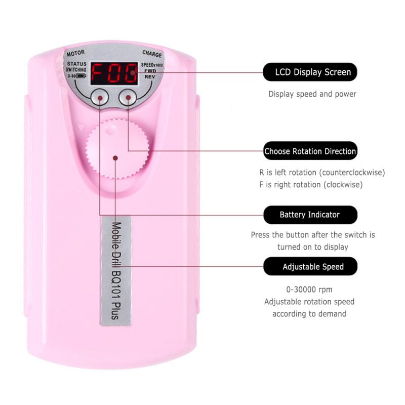 30000 Rpm Electric Rechargeable Nail Drill Manicure With Polishing Head Pedicure Nail File Tool Pro ABS Plastic Nail Drill Tool