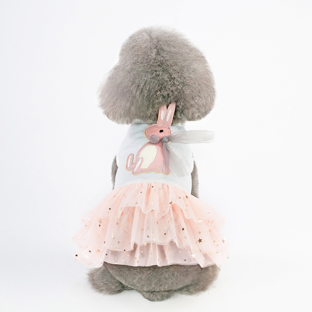 A18 Sweety Haustier Gittergewebe Felsen Kleider Frühling Sommer Kaninchen Sterne Prinzessin Kleid Blingbling Cupcake Hochzeit Kleid Für Kleine Welpen Hund: Weiß / XS