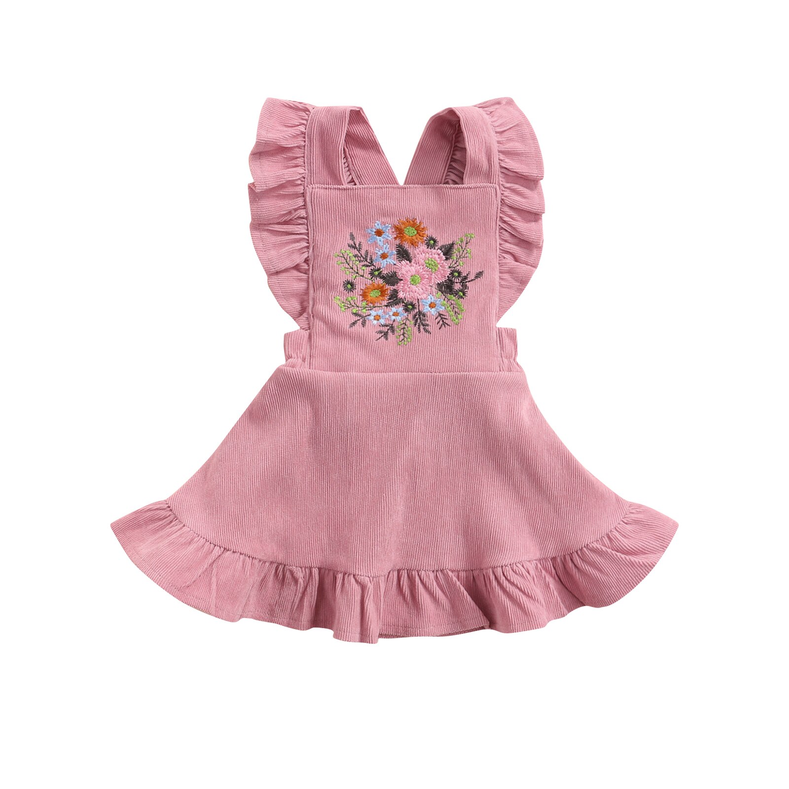 Falda con volantes y tirantes para niña, falda de princesa bordada con flores, estilo Vintage, con tirantes de pana