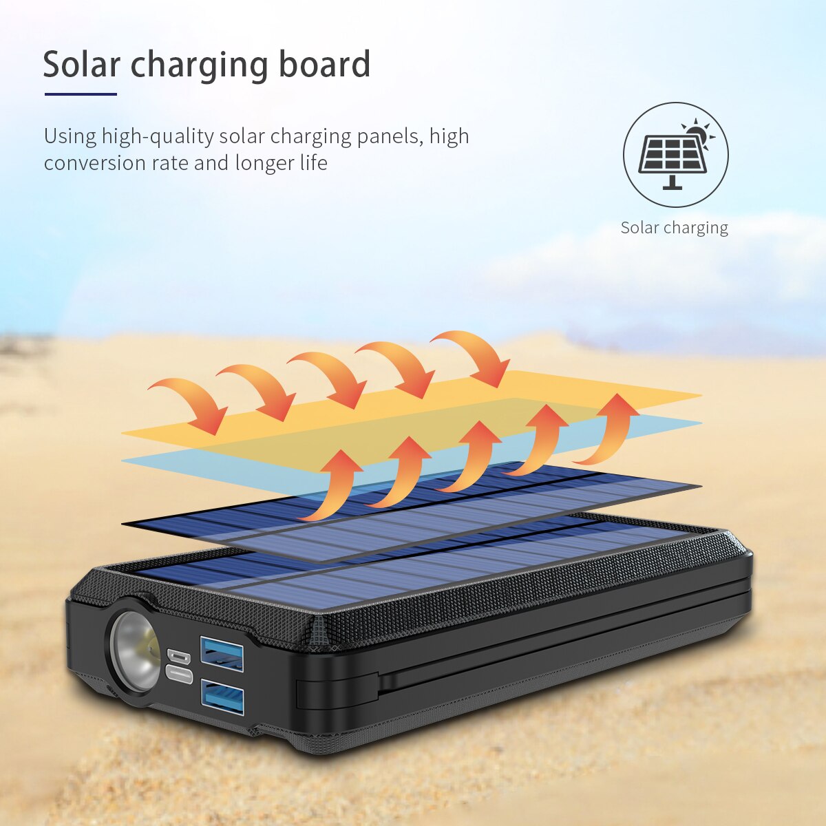80000mAh Qi Wireless Charging Solar Panel Travel Portable Power Bank LED Built-in Charging Cable External Fast Charging Battery