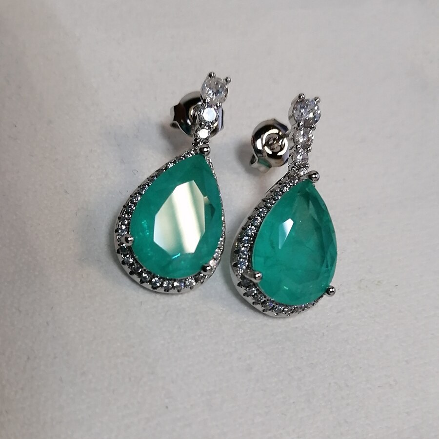 Luomansi em forma de coração paraiba turmalina conjunto de jóias anel aberto/brincos/colar festa de aniversário feminino presentes: Earrings