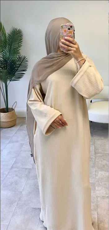 Robe Abaya en velours côtelé arabe pour femmes Ramadan dubaï femmes manteau musulman modeste hiver Islam vêtements nouvelle Robe solide turquie: S / Crème
