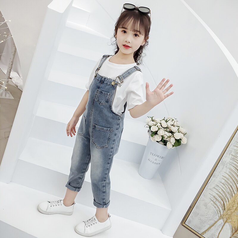 Meisjes Overalls Jeans Casual Solid Denim Broek Mode Baby Kids Broek voor Meisjes Kleding 6 8 10 12 Jaar Vestidos