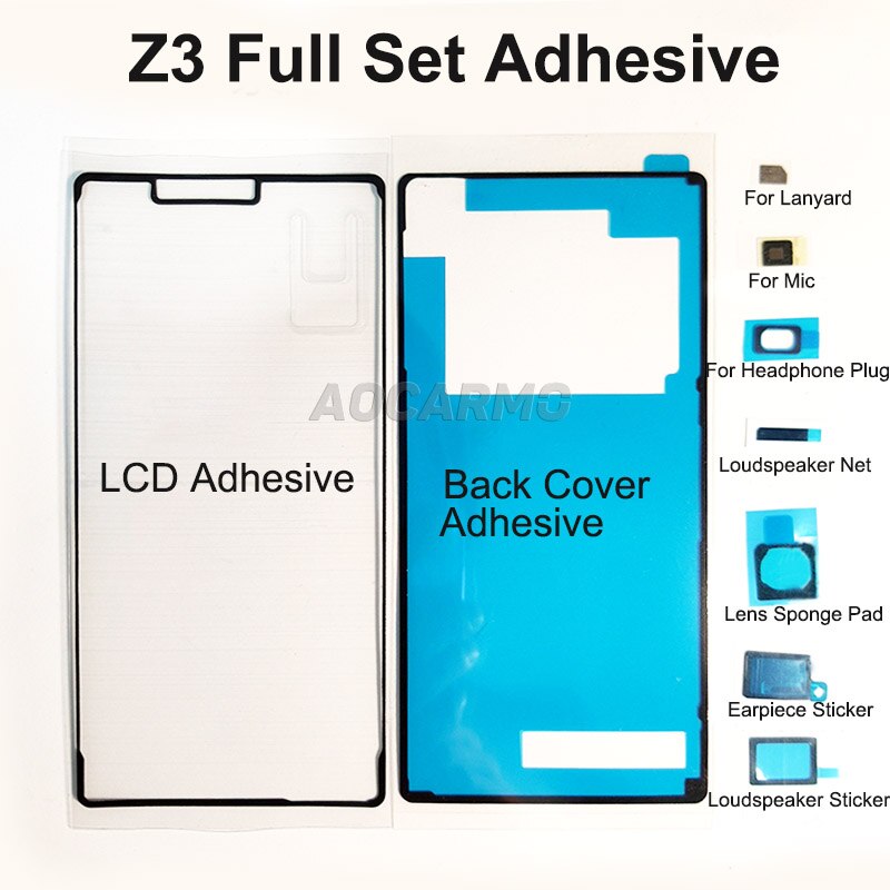 Aocarmo 9 unids/set oreja altavoz auriculares agujero Jack adhesivo LCD volver etiqueta conjunto completo para Sony Xperia Z3 D6603/33/53/83: Full Set