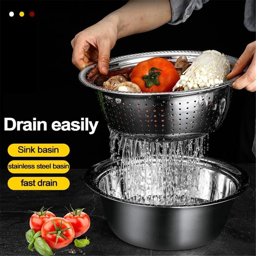 Multi-Zweck Scheibe Hobel Mit Becken Multifunktionale Edelstahl Korb Große kapazität Waschen Gemüse Obst Korb # js5