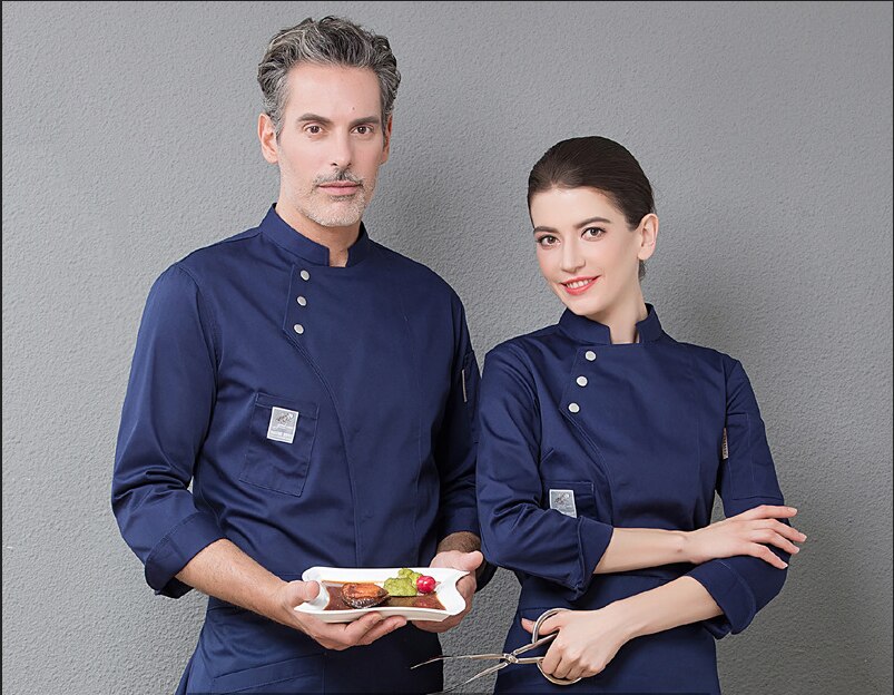 Kokkeuniform lange ærmer til mænd kvinder hotelkantineuniform kagebager køkkenuniform kokkeskjorte kokkerestaurantuniform
