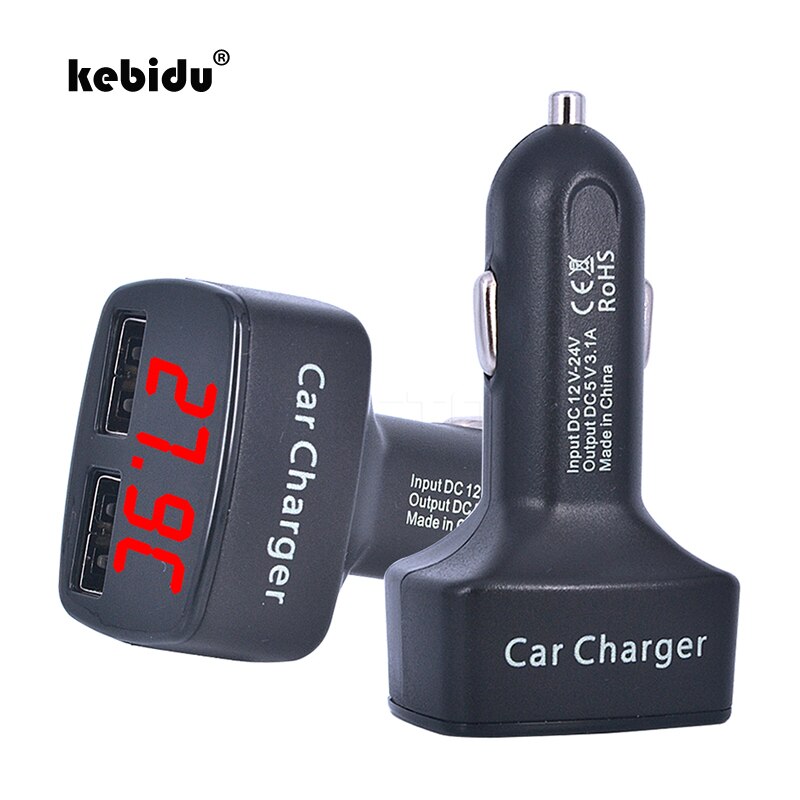 Universal 4 in 1 Car Charger Dual USB DC 5V 3.1A Adapter With Voltage/temperature/Current Meter Tester Digital LED Display