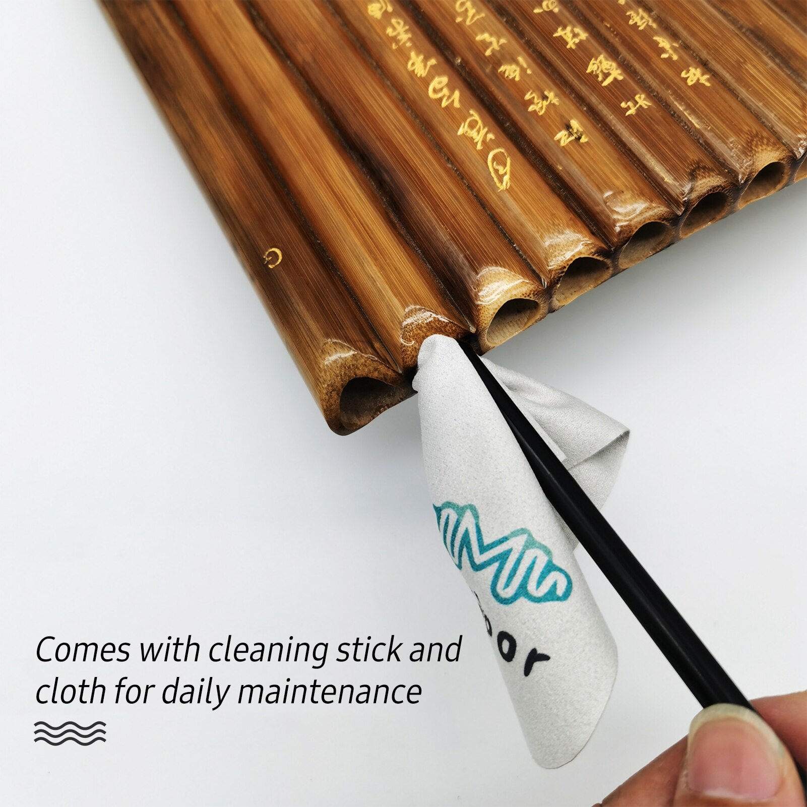 Pan Flute 15 Pipes G Key Panpipes Set Natural Bamboo Folk Wind Instrument Include Bag &amp; Cleaning Stick Cloth for Beginners