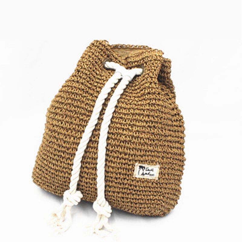 Summer Straw Bag Women Backpack Rucksack Weaved For Girls Mochila Backpack Travel Beach Straw Bags Women Shoulder Bag: Khaki