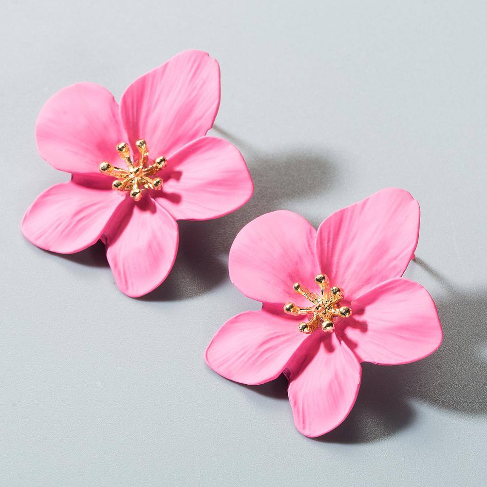 niedlich Schmuck Große Doppel Blume stud Ohrringe Für Frauen Sommer Stil Party Hochzeit Übertrieben schwarz Ohrringe: flower pink