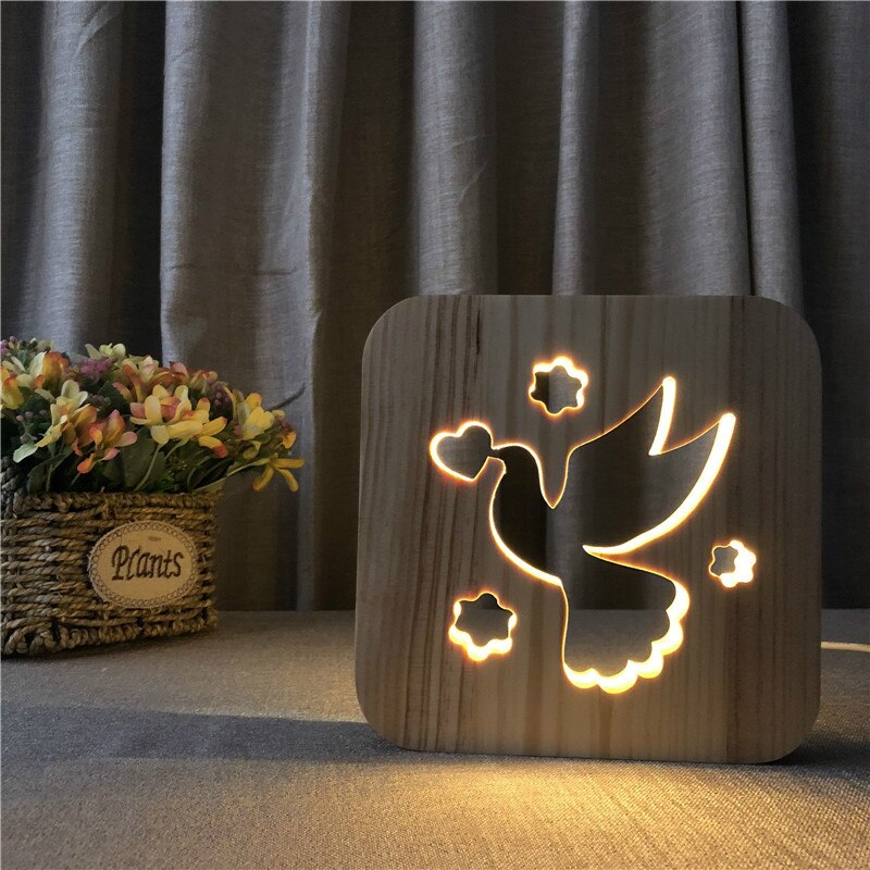 Firya led usb nattlampa trä hund tass katt varghuvud djur lampa nyhet barn sovrum 3d dekoration bordslampa barn gif: K
