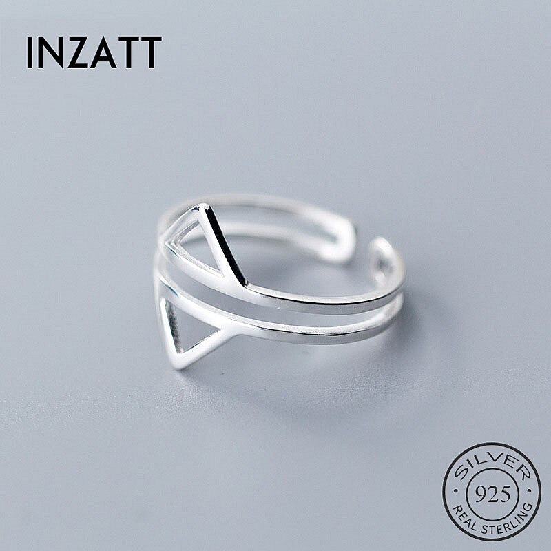 Inzatt echter 925 sterling silber geometrischer dreiecksring mit öffnung für damen, hohlring, einzigartiger feinschmuck, minimalistisch