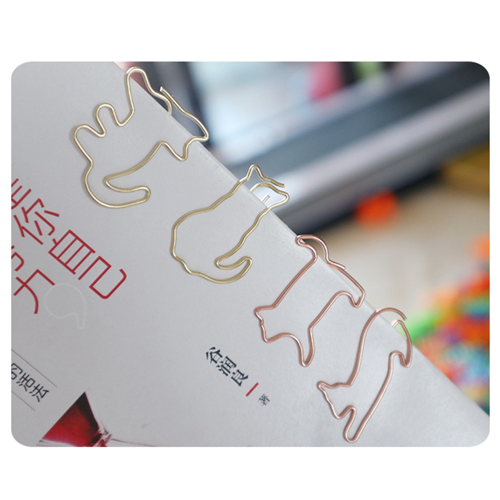 20pcs Cute Cat Shaped Metal Paper Clip Bookmark Planner Memo Clips For Book Stationery School Office Supplies Stationery