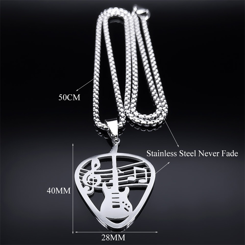 Collana con ciondolo plettro per chitarra musica rock musicale per donna/uomo Collare per gioielli regalo per feste con catena per basso musicale punk in acciaio inossidabile