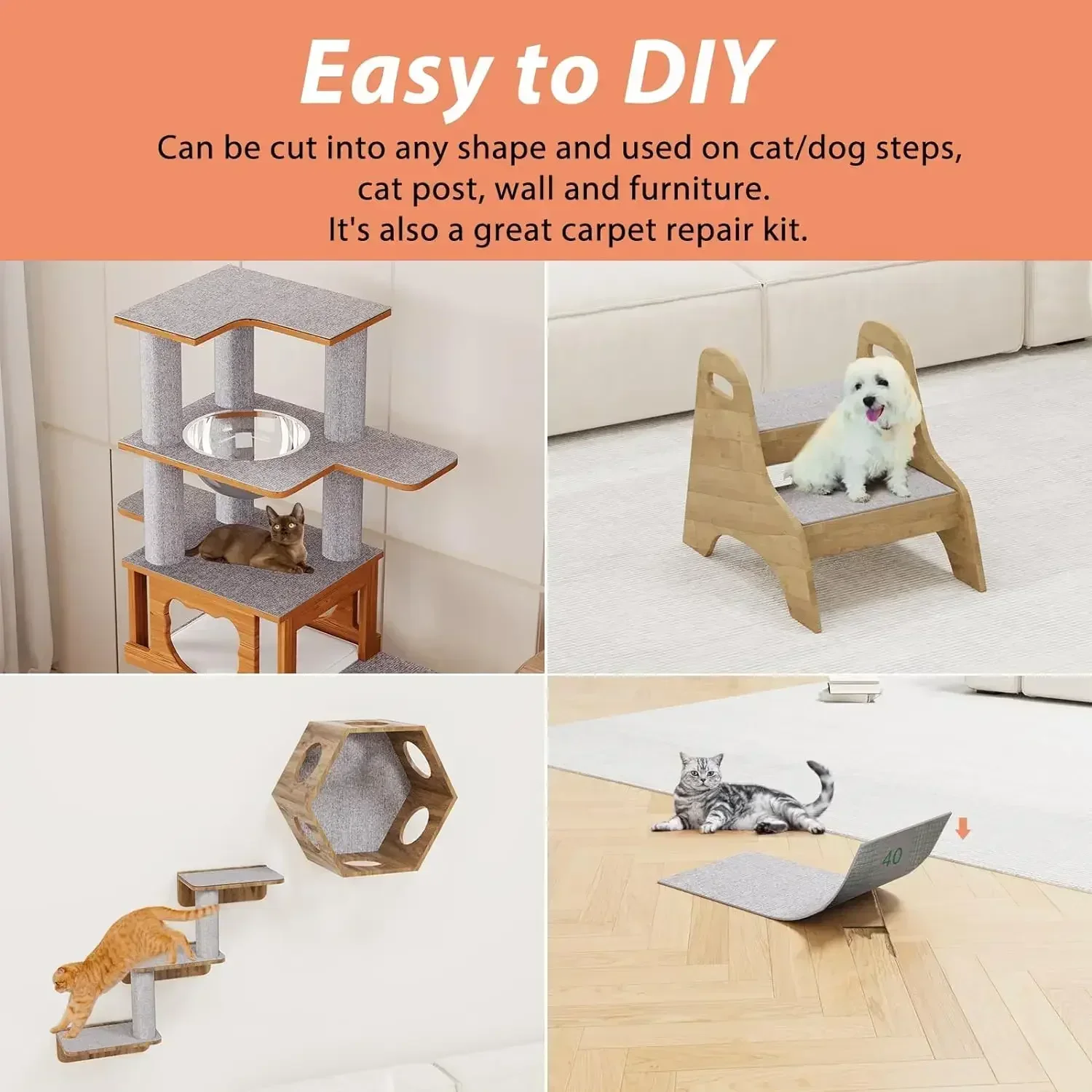 Protector de sofá para rascador de gatos, tablero de protección, alfombra autoadhesiva recortable, pared de esquina, estera para rascar gatos DIY