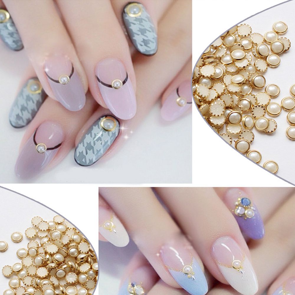 100 st 4mm 5mm 6mm många färger halvrunda pärlor metall strass diy nail art nagelpärlor skönhet glitter dekorationer