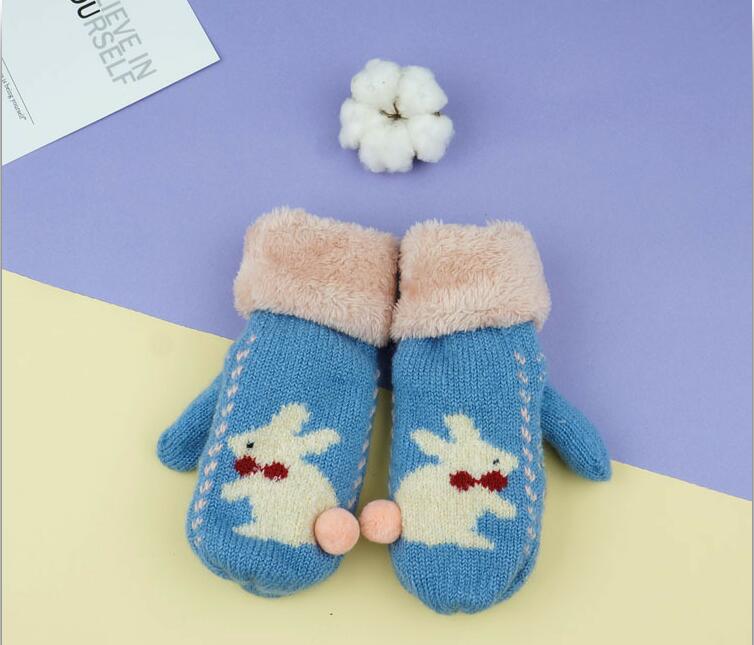 5-8Y winter kids children soft Gloves warm mittens boys girls Cartoon rabbit knitted warm plus velvet gloves for kids