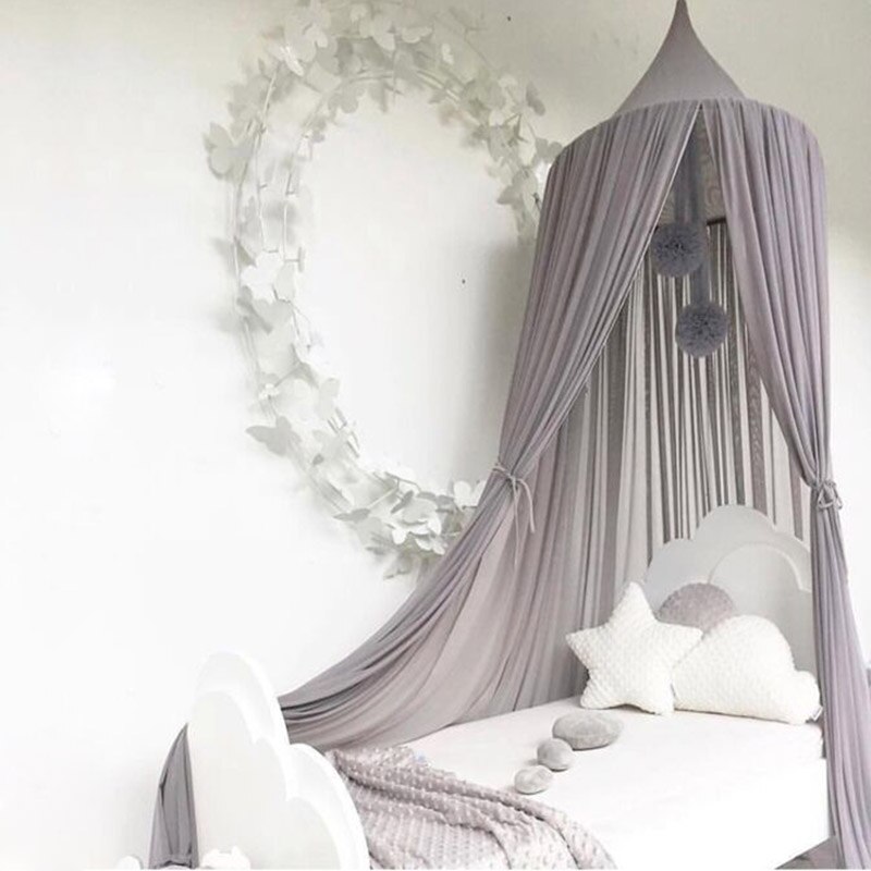 Grey Pink Princess Girls Bed Canopy Crib Curtain Mosquito Net Kids Play Tents Children Play House Castle Baby Room Decoration: Gray
