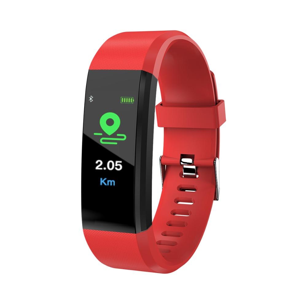Onemix sport skridttællere smart armbånd fitness tracker trin tæller vandtæt kompatibel armbånd blodtryksmåler  ip67: Rød 115 plus