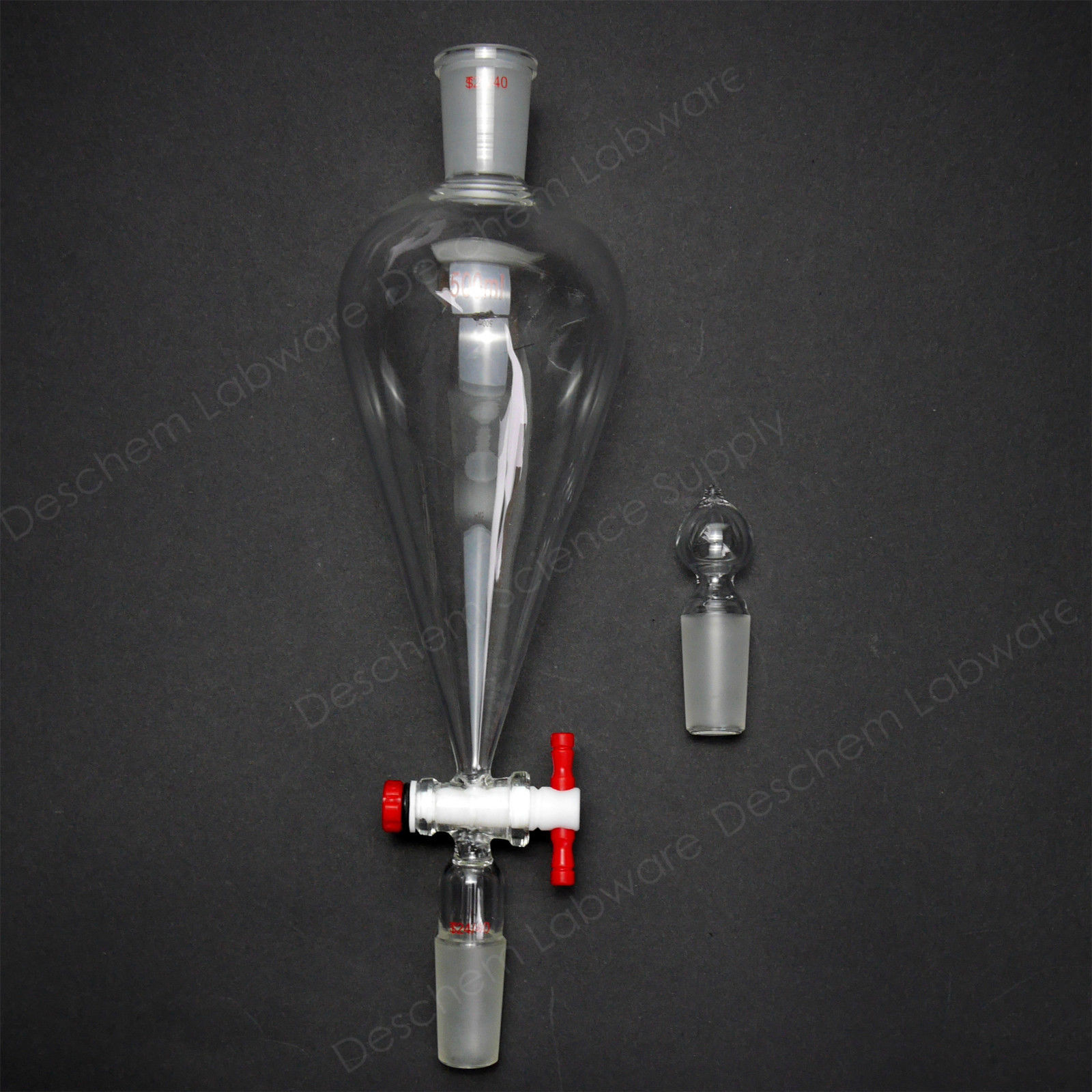 500ml,24/40,Glass Pyriform Separatory Funnel,Pear Shape,PTFE Stopcock