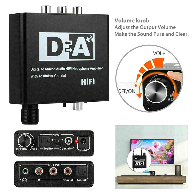 DAC Digital To Analog Converter Audio HiFi Headphone Converter Amplifier To Analog Stereo R/L RCA For PS3 Xbox DVD Auto Products