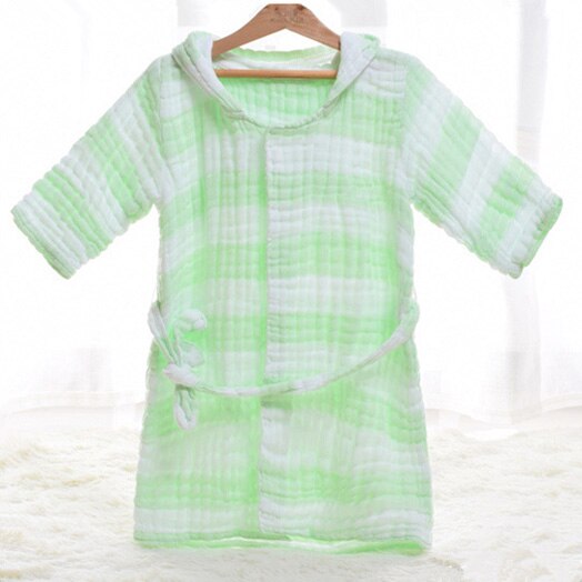 Børn badekåber kappe børn drenge piger 6 lag muslin bomuld hætte frotté strandtårn badekåber håndklæde pyjamas kjole: Grøn / 5t