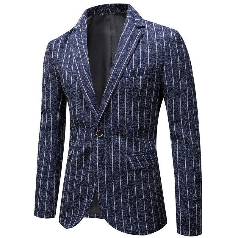 Shenrun Men Jacket Blazers Black Beige Blue Stripe Suit Jackets Spring Autumn Man Blazer Groom Business Causal Formal: Blue / XL