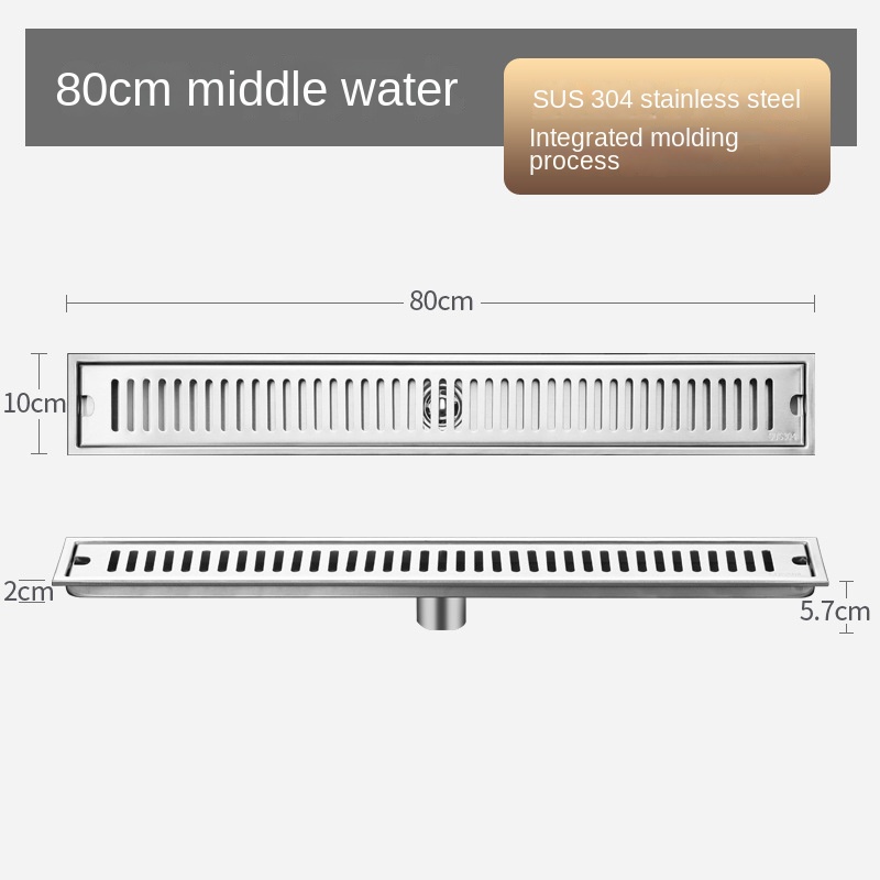 Strip Extended Floor Drain Stainless Steel Large Displacement Anti-Odor Barrier Hair Floor Drain Hotel Family Bathroom Balcony