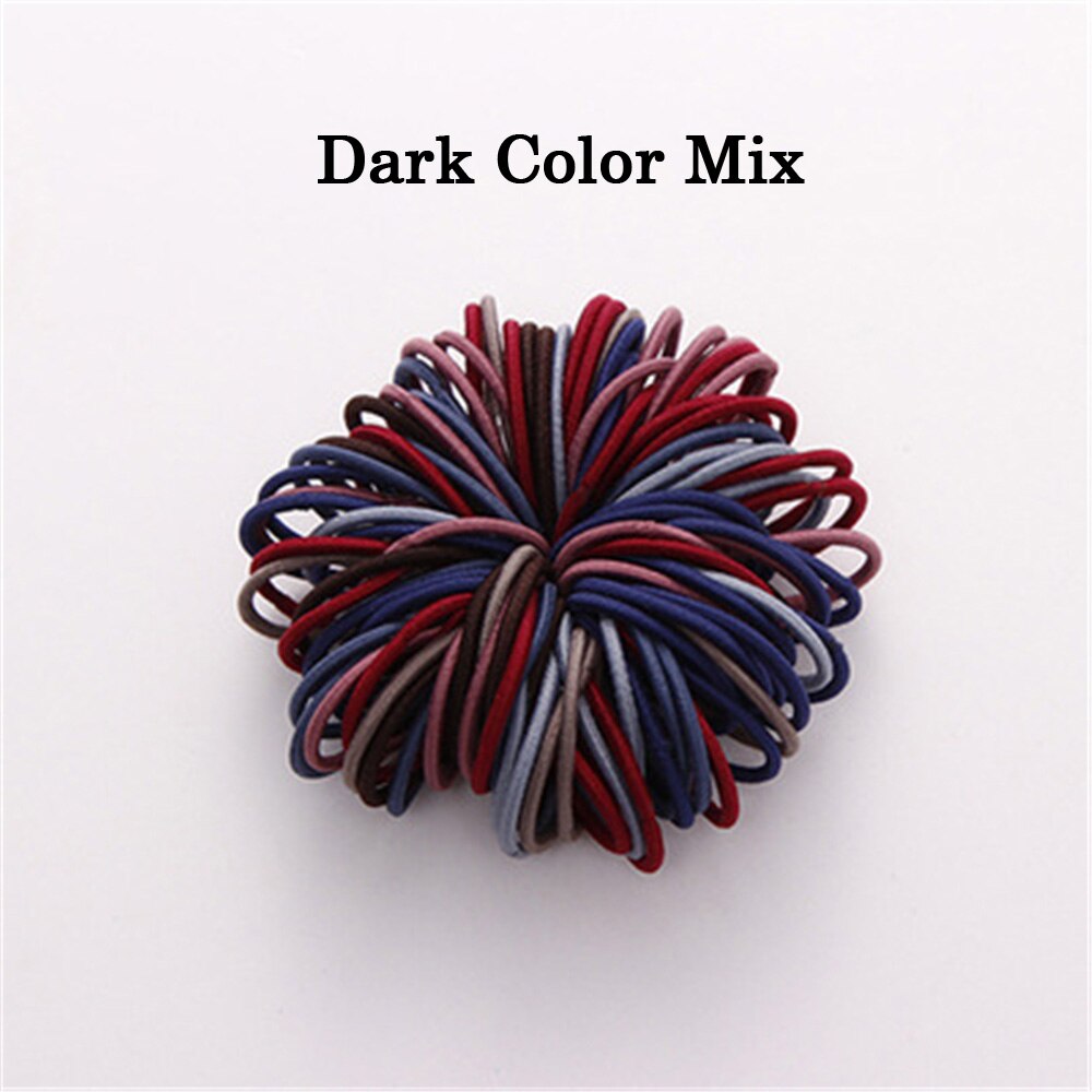 100 stks/partij Meisjes Snoep Kleuren Nylon 3CM Elastiekjes Kinderen Veilig Elastische Haarbanden Paardenstaart Houder Kids Haar Accessoires: dark color mix