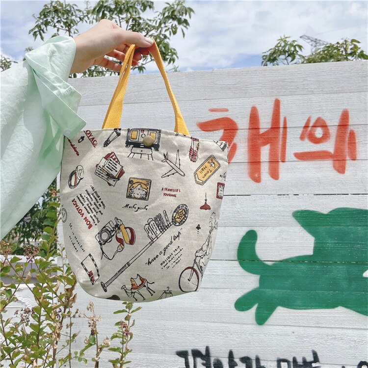 Small fresh and reusable portable lunch bag lunch bag female mini hand carrying small cloth bag casual all-match lunch bag: 16