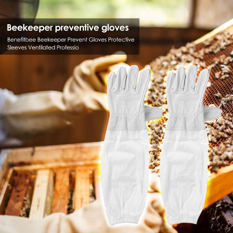 1 paar imkerhandschoenen van katoen en leer, anti-bijenmouwen, imkerhandschoenen, imkergereedschap