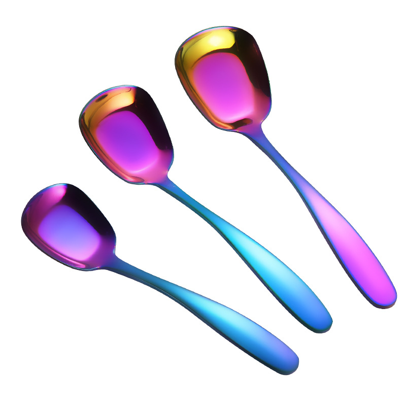 Edelstahl Flache Löffel Salat Besteck Kid Rose Gold Koreanische Suppe Kind Lebensmittel 3 Größe Löffel Küche Zubehör