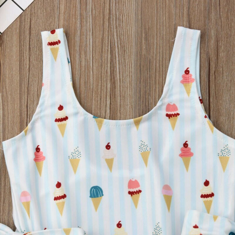 Merk baby rompers peuter baby meisjes badmode print ijs bikini set mouwloos strandkleding katoenen strik