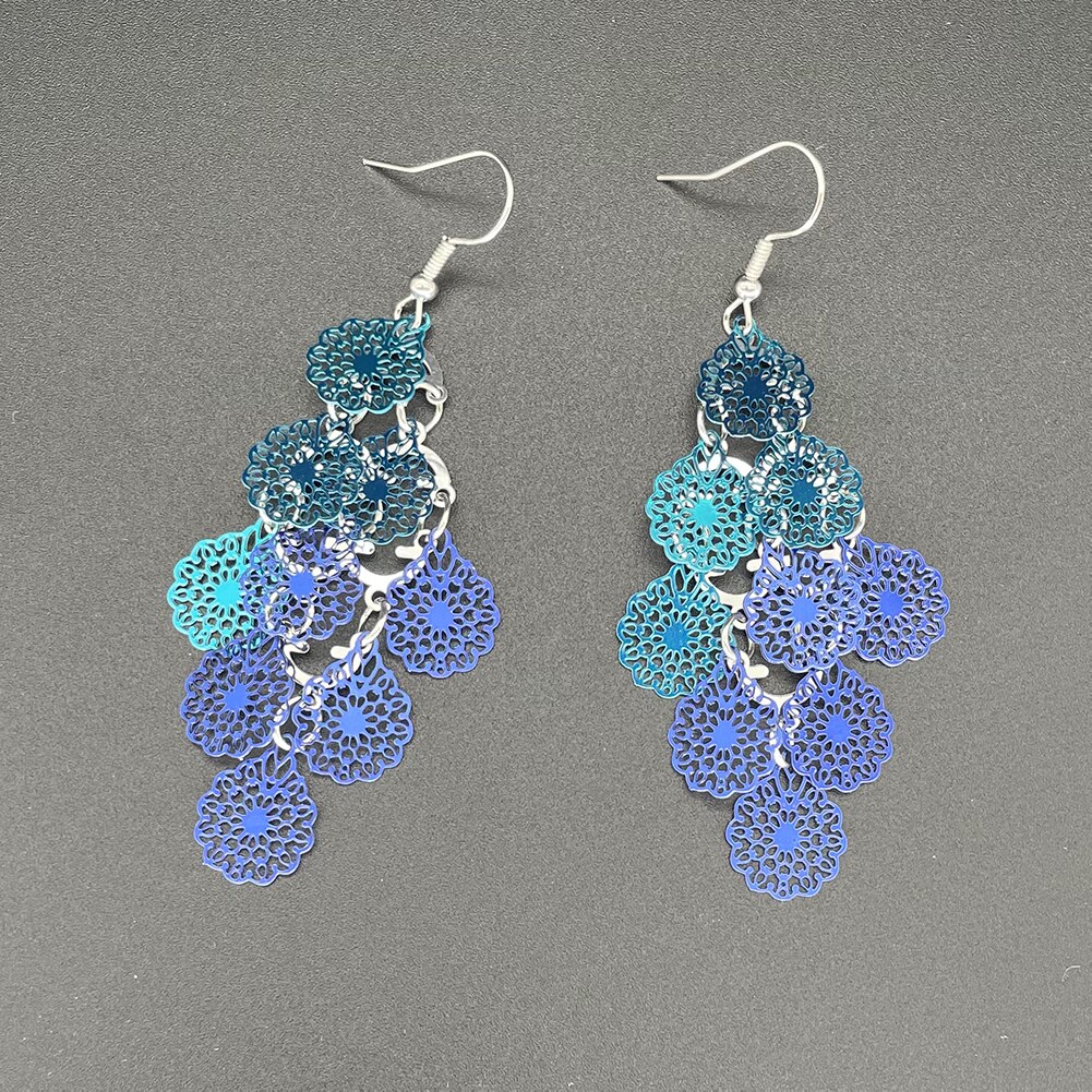 Beautiful Flower Torse Mix Color Earrings Boho Style Long Dangle Earring for Women: Mix Blue